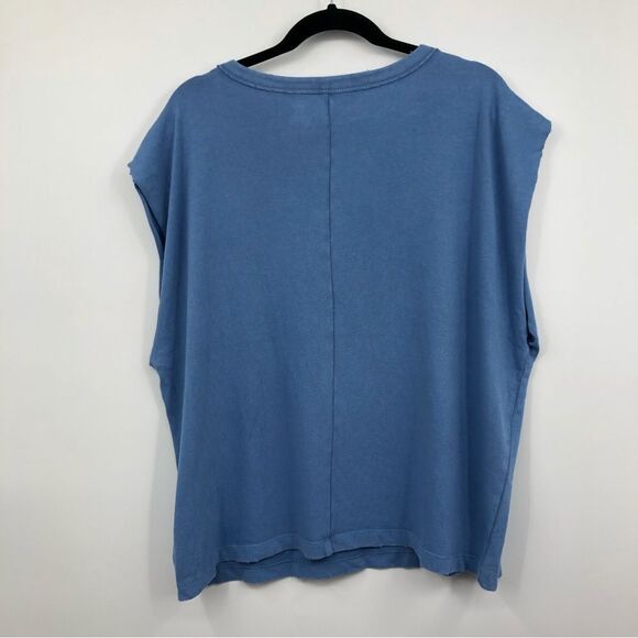 🆕 Aerie Slouchy Cut Off Sleeve Top Light Blue Medium NWT - Picture 7 of 8
